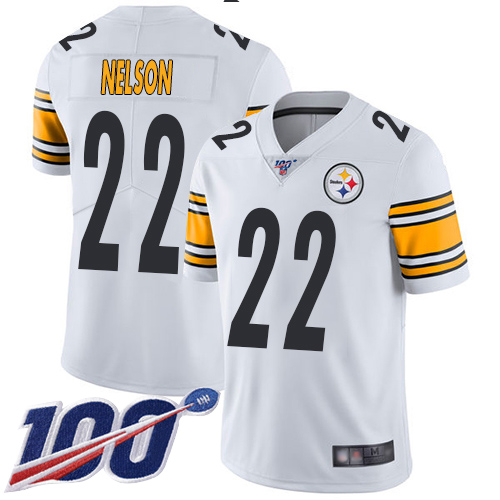 Men Pittsburgh Steelers Football #22 Limited White Steven Nelson Road 100th Season Vapor Untouchable Nike NFL Jersey